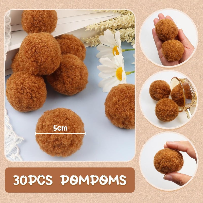TOAOB THE ONE AND ONLY BABY TOAOB 30pcs Large Pom Poms 2 Inch Brown Craft Pom Poms Fuzzy Pompoms Balls for DIY Arts and Crafts Projects Home Decorations - Image 2
